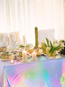 1pc Holographic Disposable Table Cover, Aluminum Tablecloth For Party - Multicolor - View 2