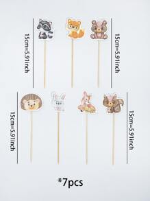 7pcs Paper Cake Topper, Modern Animal Design Cake Top Decoration For Party - Multicolor - View 3