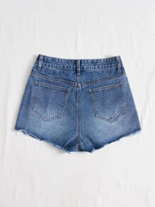 SHEIN EZwear 破洞毛邊牛仔短褲 - 中等水洗藍 - 查看 2