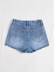 SHEIN EZwear Shorts mezclilla desgarro bajo crudo - Lavado ligero - Ver 2
