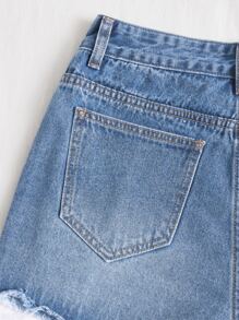 SHEIN EZwear Shorts mezclilla desgarro bajo crudo - Lavado ligero - Ver 3