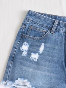 SHEIN EZwear Shorts mezclilla desgarro bajo crudo - Lavado ligero - Ver 5