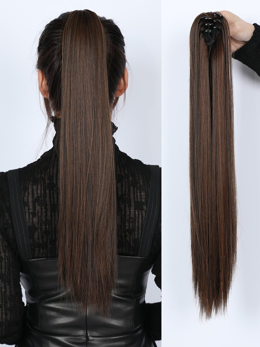 Medium Straight Ponytail Synthetic Hair Extension - Brown - View 1