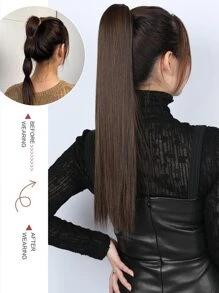 Medium Straight Ponytail Synthetic Hair Extension - Brown - View 3