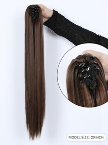 Medium Straight Ponytail Synthetic Hair Extension - Brown - View 4