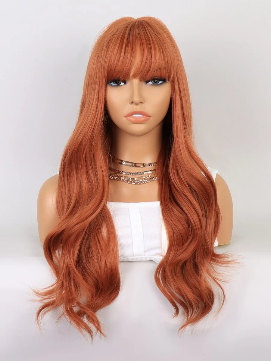 Tóc giả tổng hợp dài uốn xoăn có mái - trái cam - Xem 1