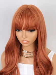 Tóc giả tổng hợp dài uốn xoăn có mái - trái cam - Xem 3