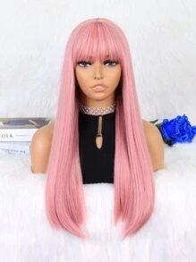 Peluca sintética larga y recta con flequillo - Rosa - Ver 1