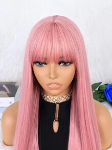 Peluca sintética larga y recta con flequillo - Rosa - Ver 3