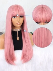 Peluca sintética larga y recta con flequillo - Rosa - Ver 4