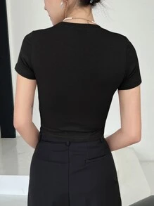 DAZY Slogan Graphic Crop Tee - Black - View 2