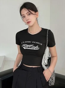 DAZY Slogan Graphic Crop Tee - Black - View 3