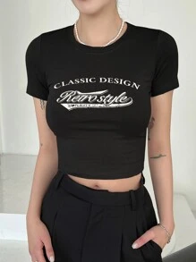 DAZY Slogan Graphic Crop Tee - Black - View 4