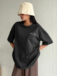 DAZY Slogan Graphic Drop Shoulder Tee - Black - View 2