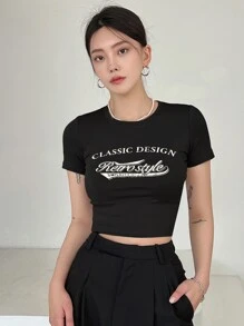 DAZY Slogan Graphic Crop Tee - Black - View 5