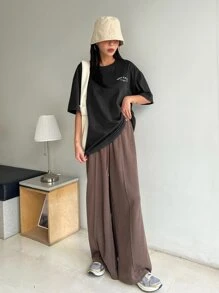 DAZY Slogan Graphic Drop Shoulder Tee - Black - View 4