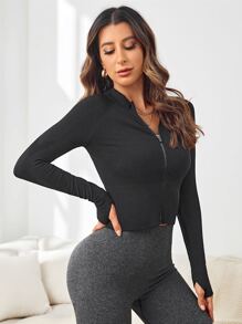 Easithlete Zip Up Crop Sports Jacket Light Jacket - Black - View 5