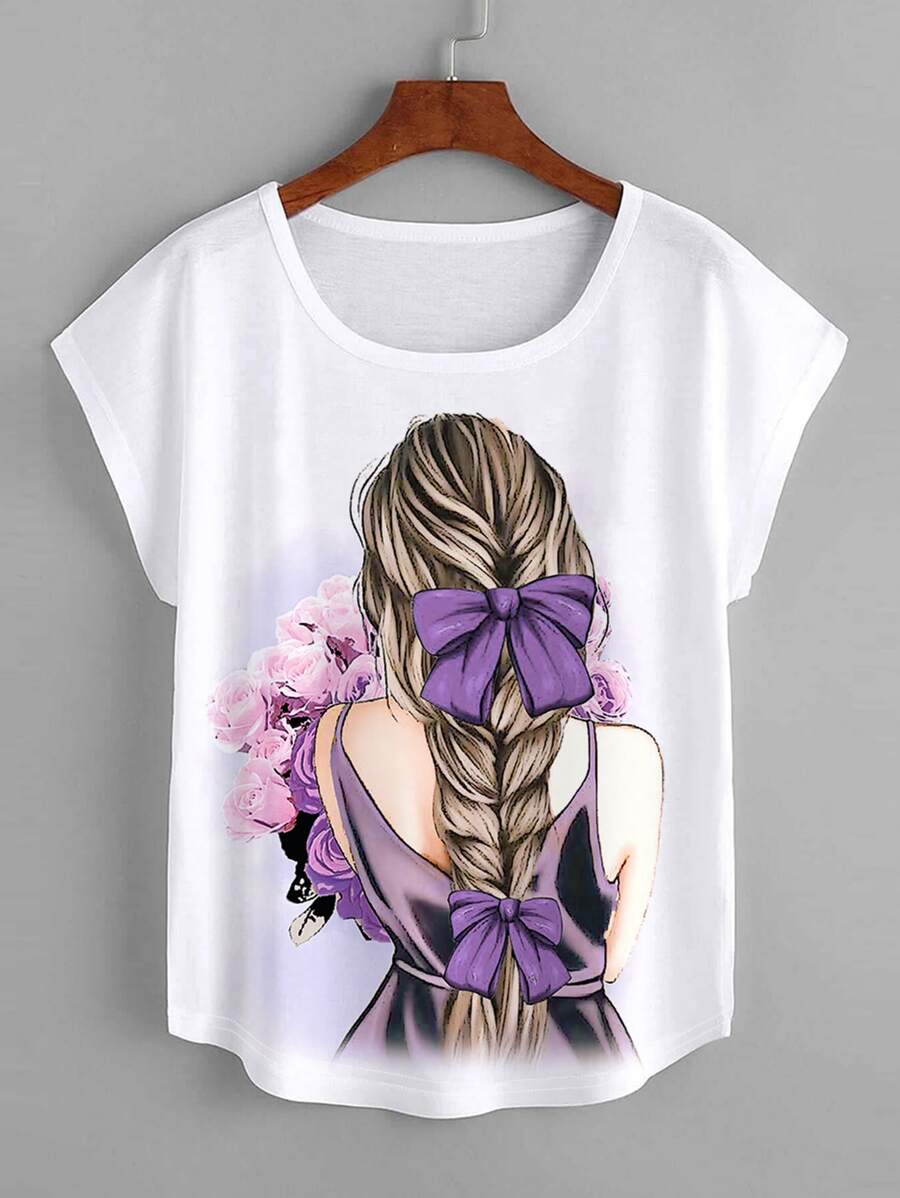 Mulvari Áo thun Plus size Con số Giải trí - trắng - Xem 1