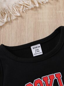 嬰兒女童字母圖案背心和運動褲 - 黑色 - 查看 3