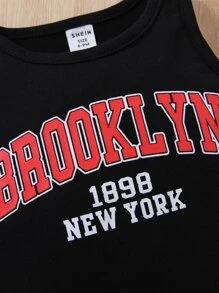 嬰兒女童字母圖案背心和運動褲 - 黑色 - 查看 4