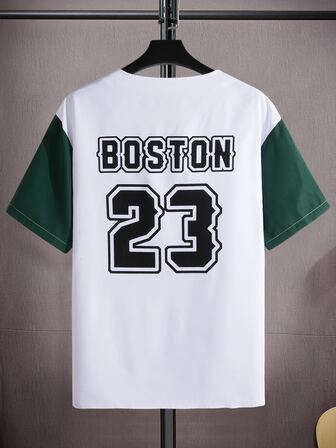 قميص رجالي بأكمام طويلة و كتابات و رسومات من حرفين، و بشعارات مقسمة الألوان على الأكتاف