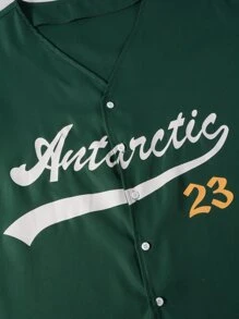 Manfinity 男士1入組字母圖案襯衫 - 墨綠色 - 查看 3