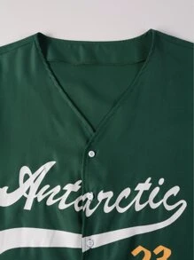 Manfinity 男士1入組字母圖案襯衫 - 墨綠色 - 查看 4