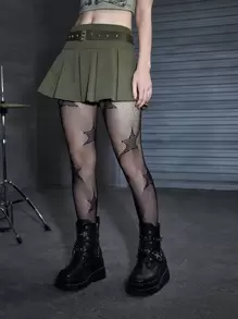 ROMWE Grunge Punk Star Decor Fishnet Stockings - Black - View 2