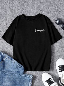 SHEIN 男孩標語和卡通圖案T恤