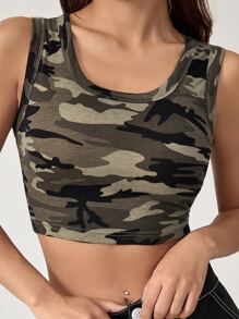 SHEIN EZwear 戶外運動風迷彩印花短款背心 - 彩色 - 查看 1