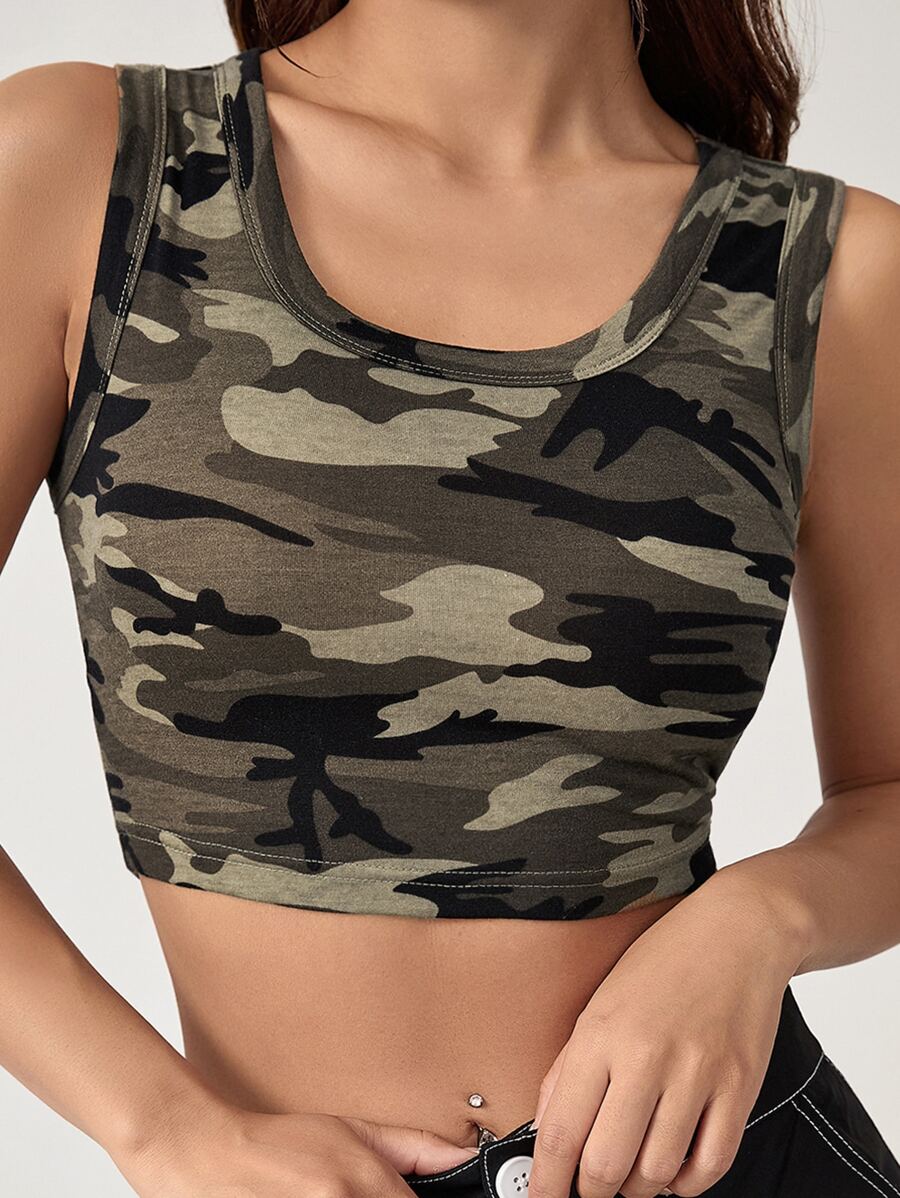 SHEIN EZwear 戶外運動風迷彩印花短款背心 - 彩色 - 查看 1