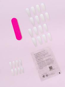 Upgrade Your Look with 24pcs Long Coffin Nude Solid Fake Nail & 1sheet Tape & 1pc Nail File - Beige - View 2