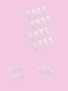 Upgrade Your Look with 24pcs Long Coffin Nude Solid Fake Nail & 1sheet Tape & 1pc Nail File - Beige - View 4