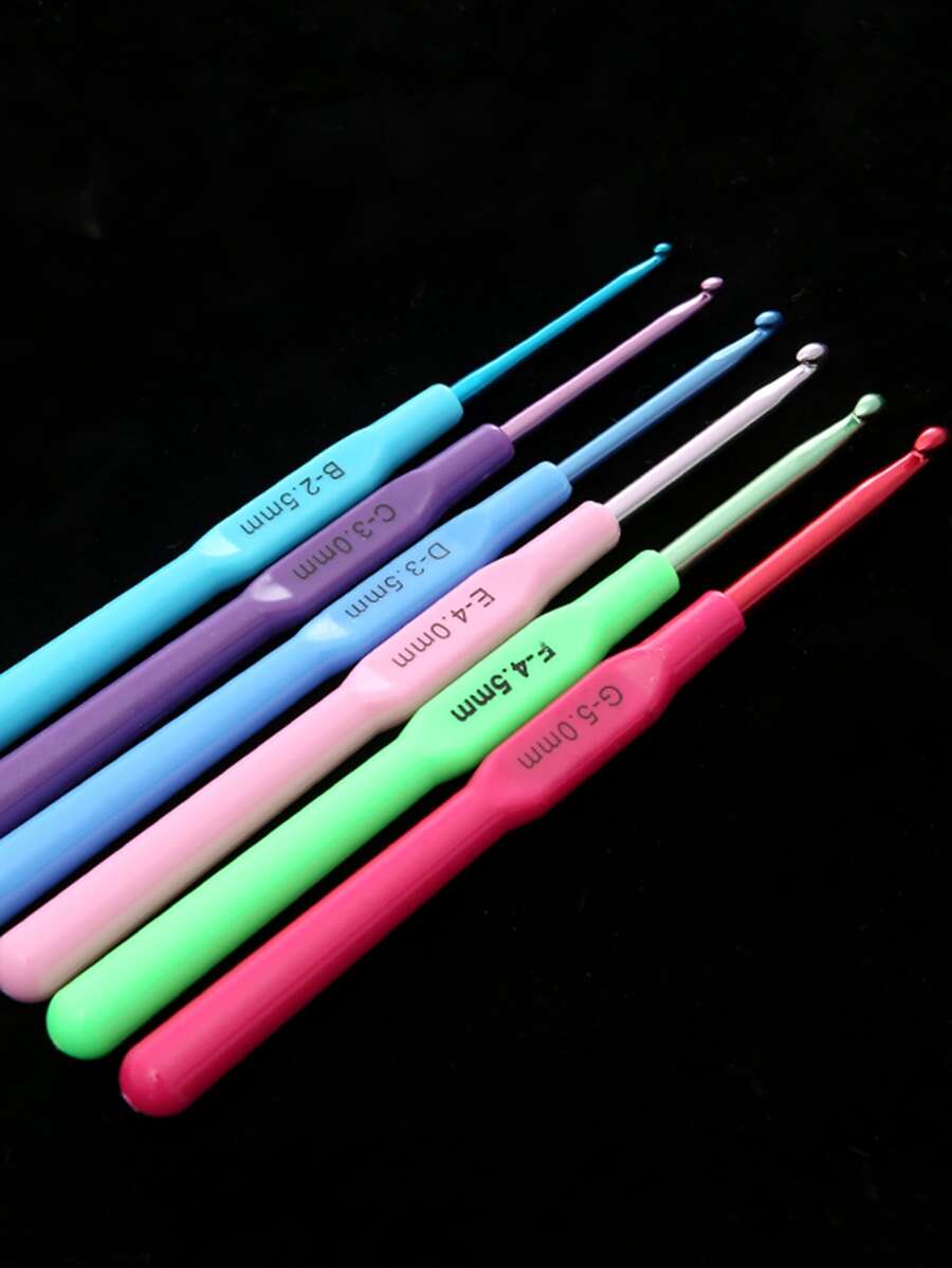 6pcs/set Plastic Crochet Needle, Mixed Color Crochet Hook For Sewing - Multicolor - View 1