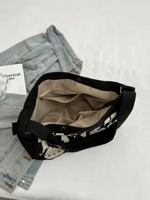 Cartoon Rabbit Pattern Hobo Bag Quá khổ Phong cách dễ thương - màu đen - Xem 3