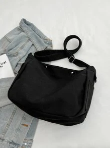 Cartoon Rabbit Pattern Hobo Bag Quá khổ Phong cách dễ thương - màu đen - Xem 5