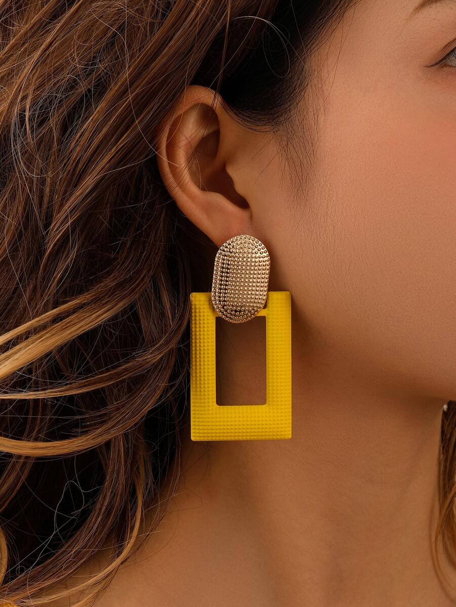 2pcs Rectangle Stud Earrings - Yellow Gold - View 1