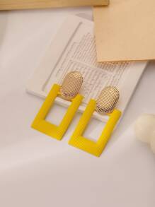 2pcs Rectangle Stud Earrings - Yellow Gold - View 2