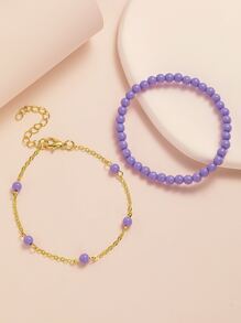 2 piezas Pulsera con diseño de cuenta - Morado - Ver 1