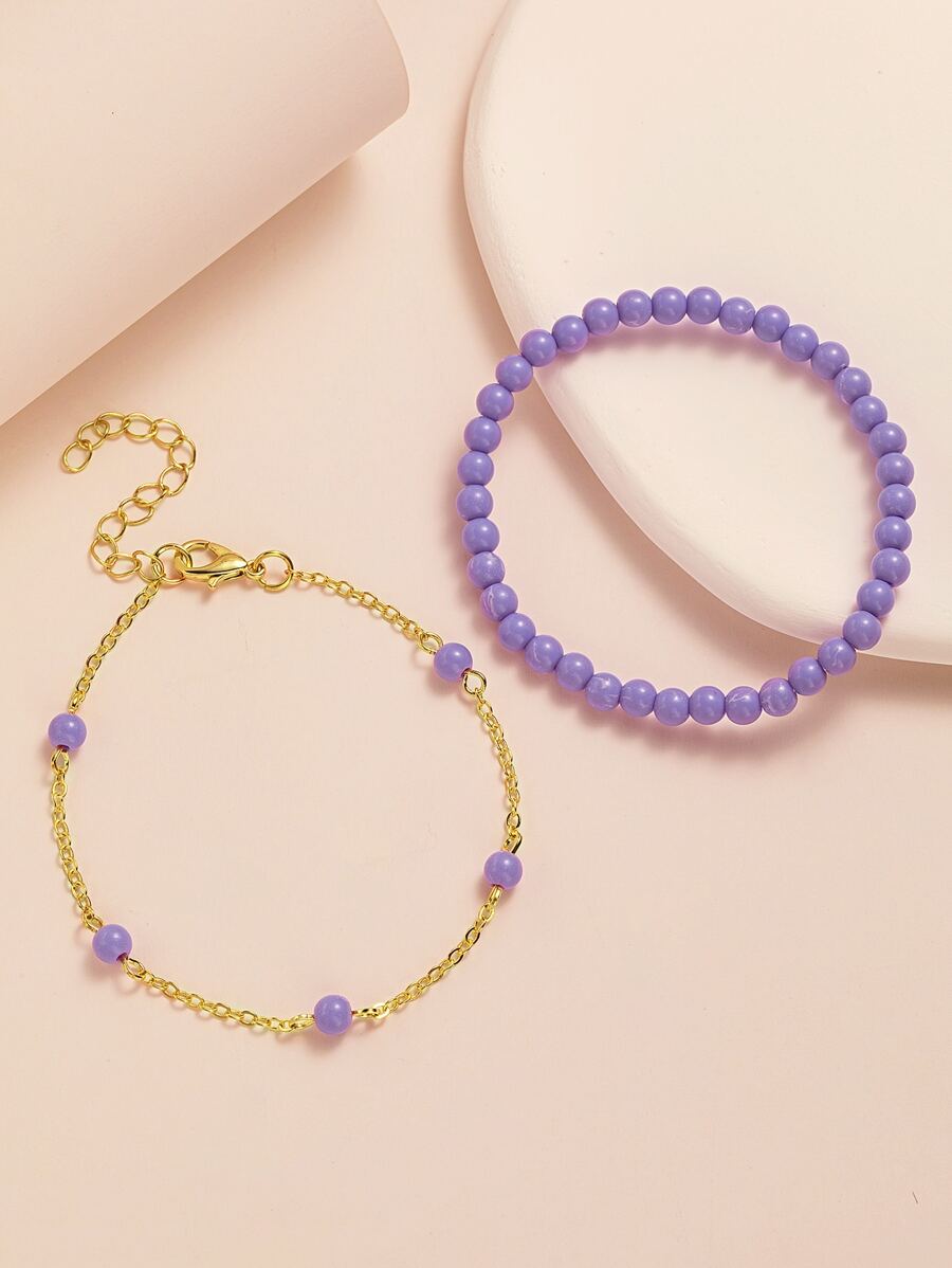 2 piezas Pulsera con diseño de cuenta - Morado - Ver 1