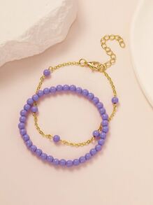 2 piezas Pulsera con diseño de cuenta - Morado - Ver 2