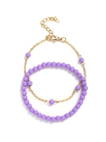 2 piezas Pulsera con diseño de cuenta - Morado - Ver 3