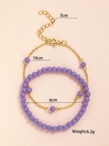 2 piezas Pulsera con diseño de cuenta - Morado - Ver 4