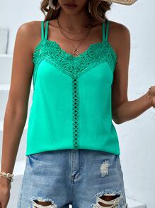 SHEIN LUNE 拼接水溶蕾絲吊帶上衣 - 薄荷綠 - 查看 4