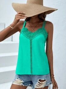 SHEIN LUNE 拼接水溶蕾絲吊帶上衣 - 薄荷綠 - 查看 5