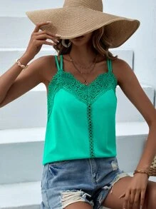 SHEIN LUNE 拼接水溶蕾絲吊帶上衣 - 薄荷綠 - 查看 6