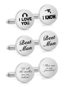 Fashionable And Popular 1pair Fashionable Stainless Steel Slogan Detail Round Cufflinks For Men For Gift For Jewelry Gift And For A Stylish Look - Silver - View 1