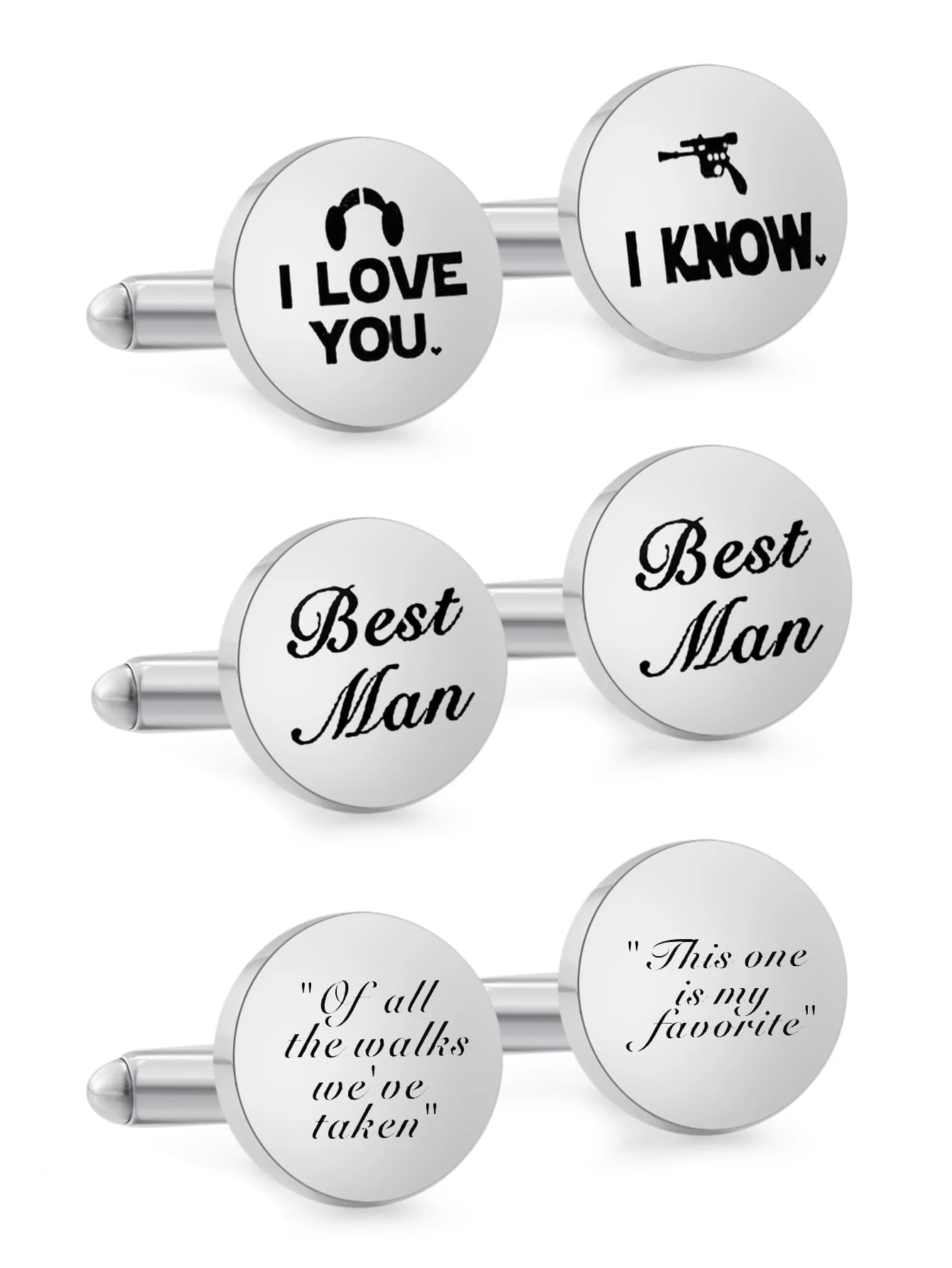 Fashionable And Popular 1pair Fashionable Stainless Steel Slogan Detail Round Cufflinks For Men For Gift For Jewelry Gift And For A Stylish Look - Silver - View 1