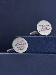 Fashionable And Popular 1pair Fashionable Stainless Steel Slogan Detail Round Cufflinks For Men For Gift For Jewelry Gift And For A Stylish Look - Silver - View 2
