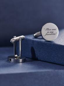 Fashionable And Popular 1pair Fashionable Stainless Steel Slogan Detail Round Cufflinks For Men For Gift For Jewelry Gift And For A Stylish Look - Silver - View 3